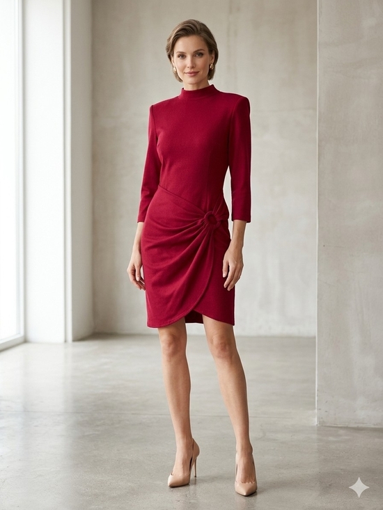 Tahari Dresses & Skirts - Vintage Tahari Petite 8 100% New Wool Mock Neck Draped Ring Dress - Made in USA